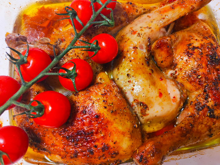 Рецепт Куриные ножки запеченные в духовке до румяной корочки с помидорами